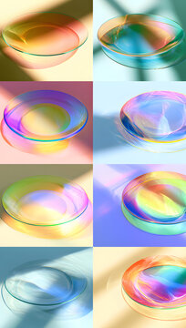 Colorful see-through glass panels with a light dispersion appearance soft background