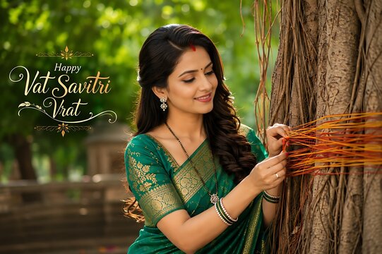 Indian women celebrating Vat Savitri Vrat, Vat Purnima (Pournima), Savitri Amavasya, Bargad Pooja, and the Banyan Tree Festival.