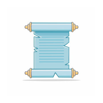 Flat design illustration of a light blue scroll with text