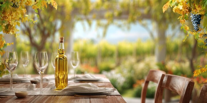 Grape seed Oil Bottle on Vineyard Dining Table