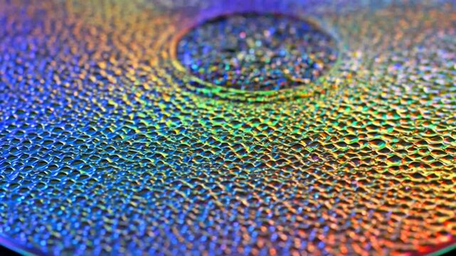 Close-up of a holographic disc surface.