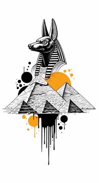 Anubis Guardian: Ink & Watercolor Pyramids of Ancient Sun