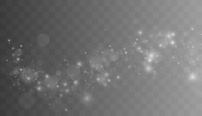 White vector dust drifts elegantly across a transparent surface. Tiny glowing particles create soft atmospheric movement. Bright luminous accents enhance the premium composition. © lizaveta