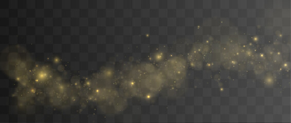 Transparent yellow dust drifts gracefully through open space. Radiant particles create a cheerful decorative atmosphere. Elegant highlights enhance the premium vector composition. © lizaveta