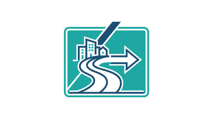 Directional road sign with buildings. © Siti