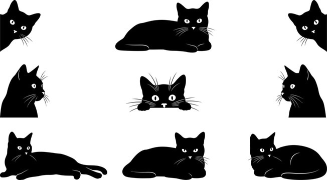 Collection of black cat silhouettes