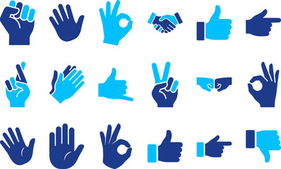 Obraz premium Collection of human hand gestures for expressing emotions and actions.