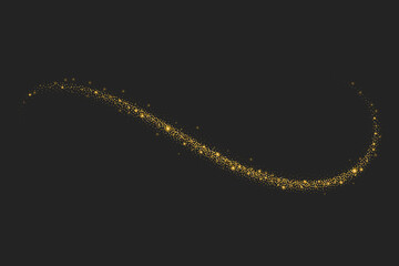 Fototapeta premium Golden dust with glitter with wavy swirl line. Vector magic glow effect of sparkles and confetti. Shiny trail of stars and sequins particles. Christmas swoosh fluid design