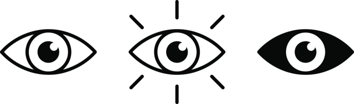 Set of minimalist human eye icons representing vision and perception with visibility perception minimalist interface illustration collection observation identity awareness