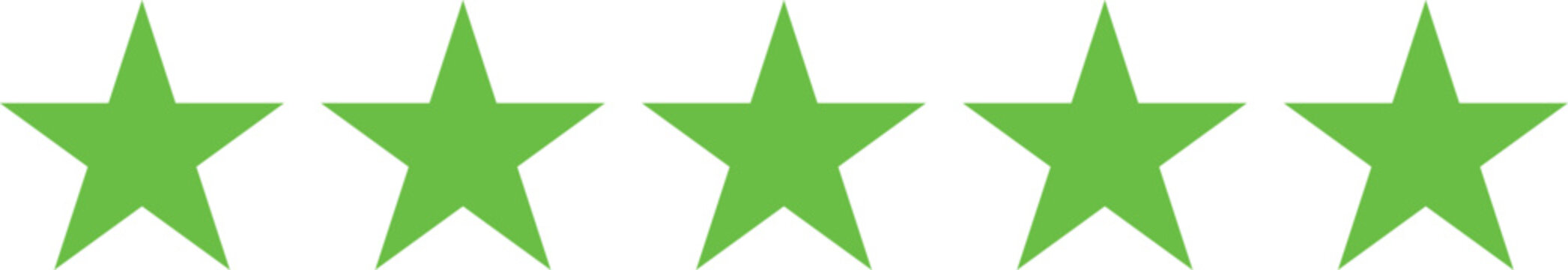 Horizontal row of five green star shapes for rating and review systems with evaluation feedback customer selection starfield performance satisfaction excellence scorecard