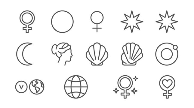Abstract line art icons of female symbols geometric shapes and elements