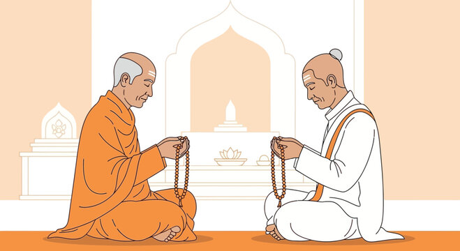 Guru purnima spiritual gurus meditating with sacred prayer beads