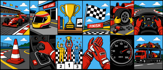 Obraz premium Formula 1 racing montage celebrating victory and the thrill of the sport