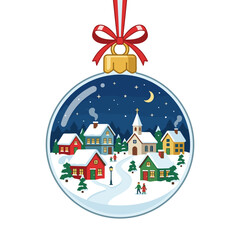 Obraz premium Christmas Bauble with Snowy Village Landscape Illustration