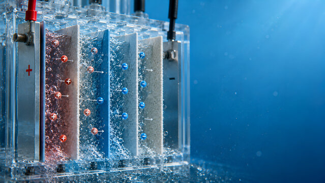 Close Up Electrodialysis Water Treatment Process with Ion Exchange Membranes for Advanced Water Purification Technology