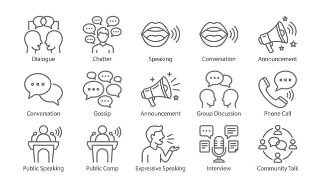 Communication icons depicting dialogue chatter speaking and discussion