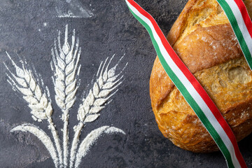 Fresh Bread with Hungarian Tricolor Ribbon for Saint Stephen's Day