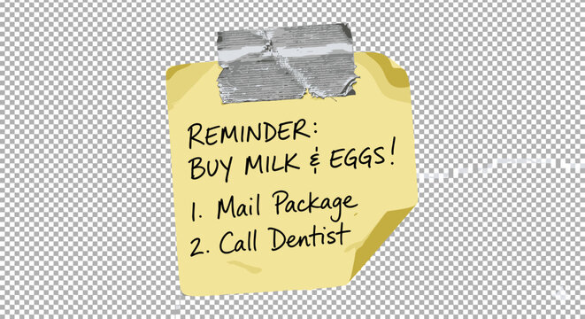 Handwritten reminder note with tasks like buying groceries and appointments