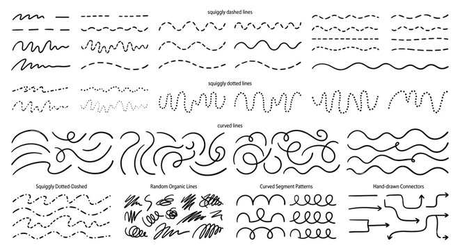 Collection of hand-drawn lines, dashes, dots, and arrows for design elements