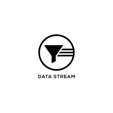Funnel and parallel lines within a circular frame a black silhouette on a white background circular frame data flow data processing data stream