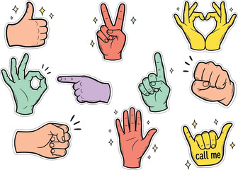 Fototapeta premium Colorful hand gesture icons set illustration