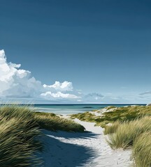 Obraz premium beautiful dune beach landscape on sunny day in summer illustration