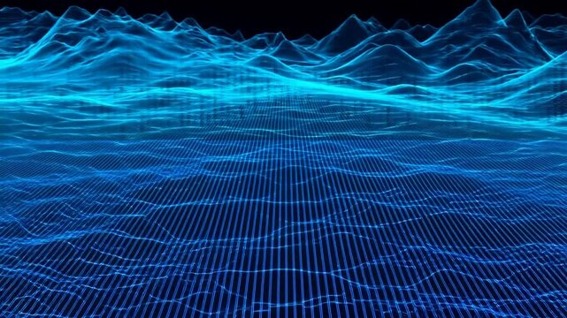Blue digital wave grid on black