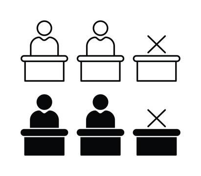 Missing student icon set in black fill outline. Classroom concept with missing student sitting at school desk Vector icon isolated on white background.