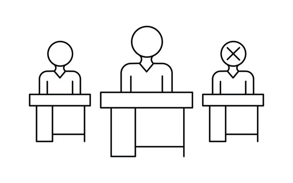Missing student icon set in thin outline. Classroom concept with missing student sitting at school desk Vector icon isolated on white background.