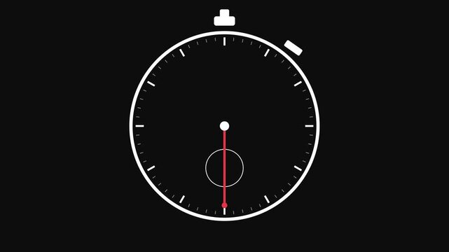Minimalist stopwatch animation with red second hand on animation black background