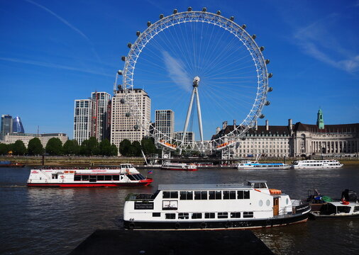  London Eye, also known as the Millennium Wheel, a world-famous cantilevered observation wheel located on the South Bank of the River Thames in London