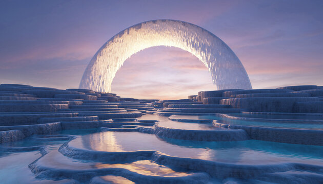 Ring Shaped Light Arch Over Calm Icy Waters.