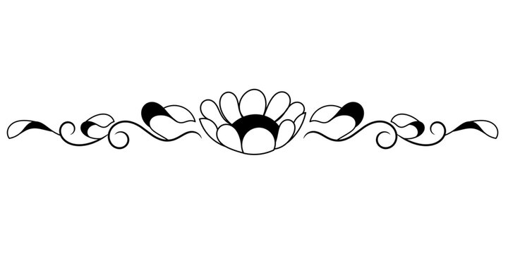 ornamental flower divider flourish black outline vector illustration