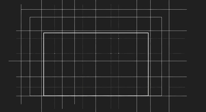 Geometric grid background with white lines and rectangles on a dark background