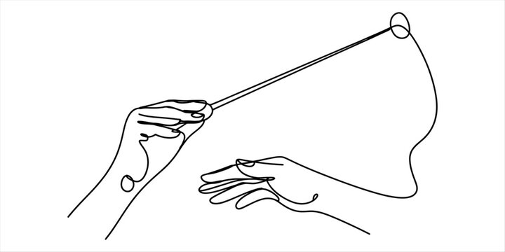 Conductor's hands gesturing with a baton, single line drawing