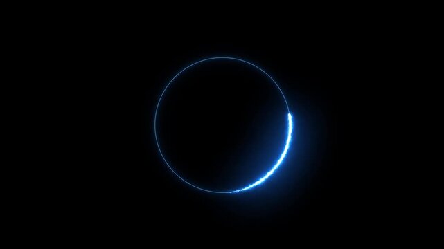 Blue neon glowing circle frame animation on black background