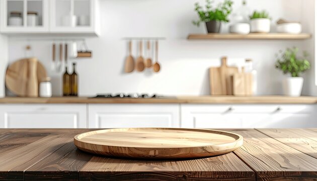 Rustic Wooden Table in a Bright, Modern Kitchen Setting.