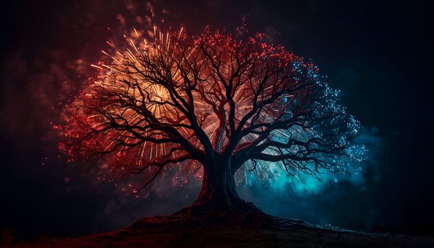 Giant Tree with Branches Made of Fireworks