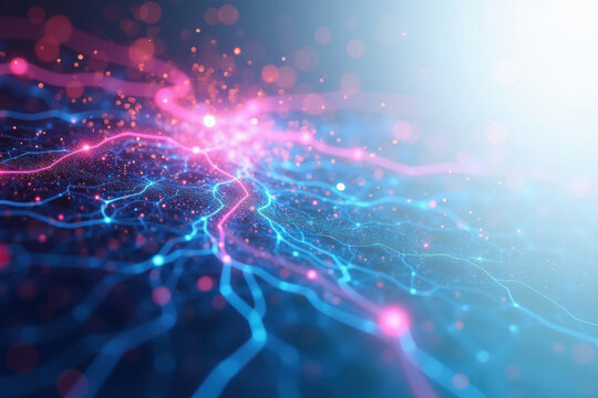 Abstract Digital Network with Glowing Blue and Pink Neural Pathways