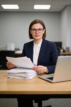 Businesswoman in suit and glasses
