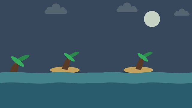 Cartoon island beach ocean loop background animation. Parallax side scrolling