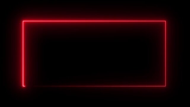 Red neon glowing rectangle frame animation on black background