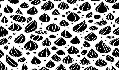Fototapeta premium This dynamic pattern showcases an array of organic shapes reminiscent of botanical buds, leaves, or droplets.