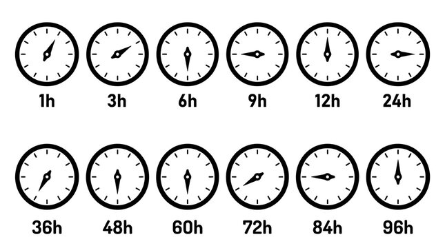 Clock icons showing time intervals from 1 to 48 hours