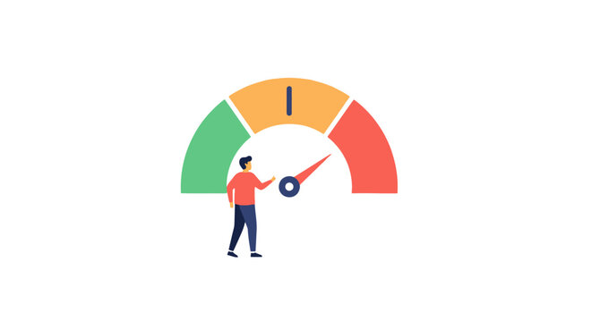 Illustration of person adjusting a performance gauge dial.