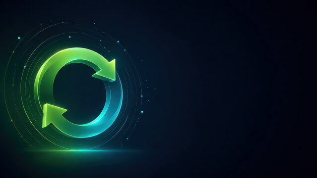 Glowing Circular Arrows Represent Sustainable Circular Economy on Dark Background