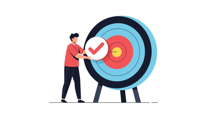 Businessman hitting bullseye target with perfect accuracy.