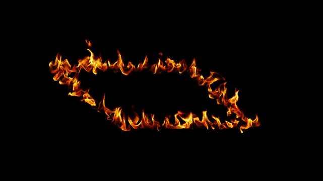 Realistic rhombus fire frame animation, cinematic burning flame diamond border isolated on transparent background 4K