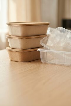 Reusable lunch containers stacked on office desk