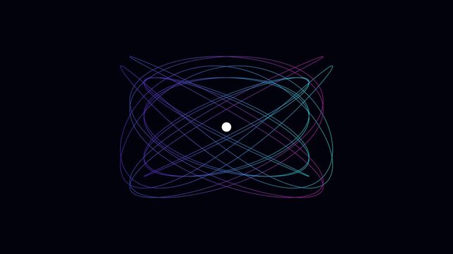Abstract atomic orbit motion with glowing neon particle rings animation